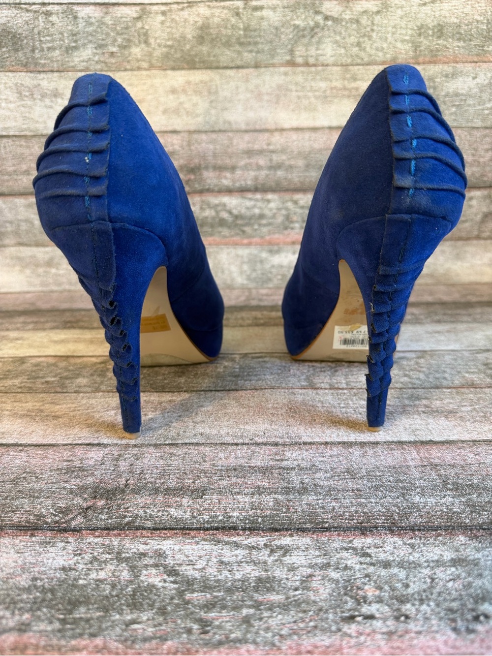 Qupid Royal Blue Suede Peep-Toe Platform Pumps - Picture 3 of 8